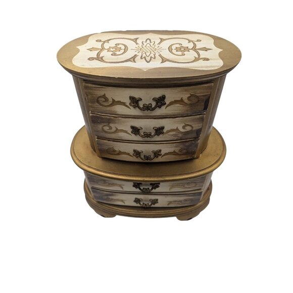 1960's Gold Florentine Musical Jewelry Box 5 Drawer - Picture 5 of 16